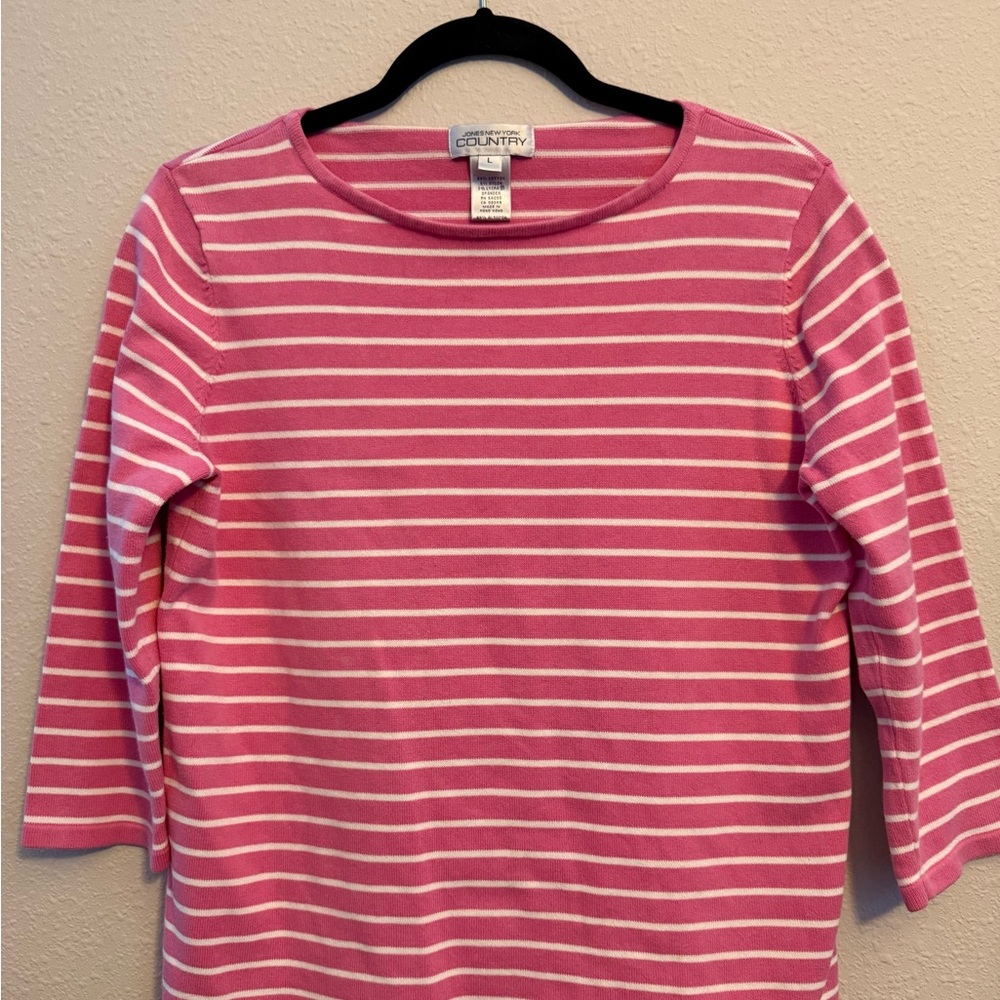 Jones New York Pink and White Striped Shirt